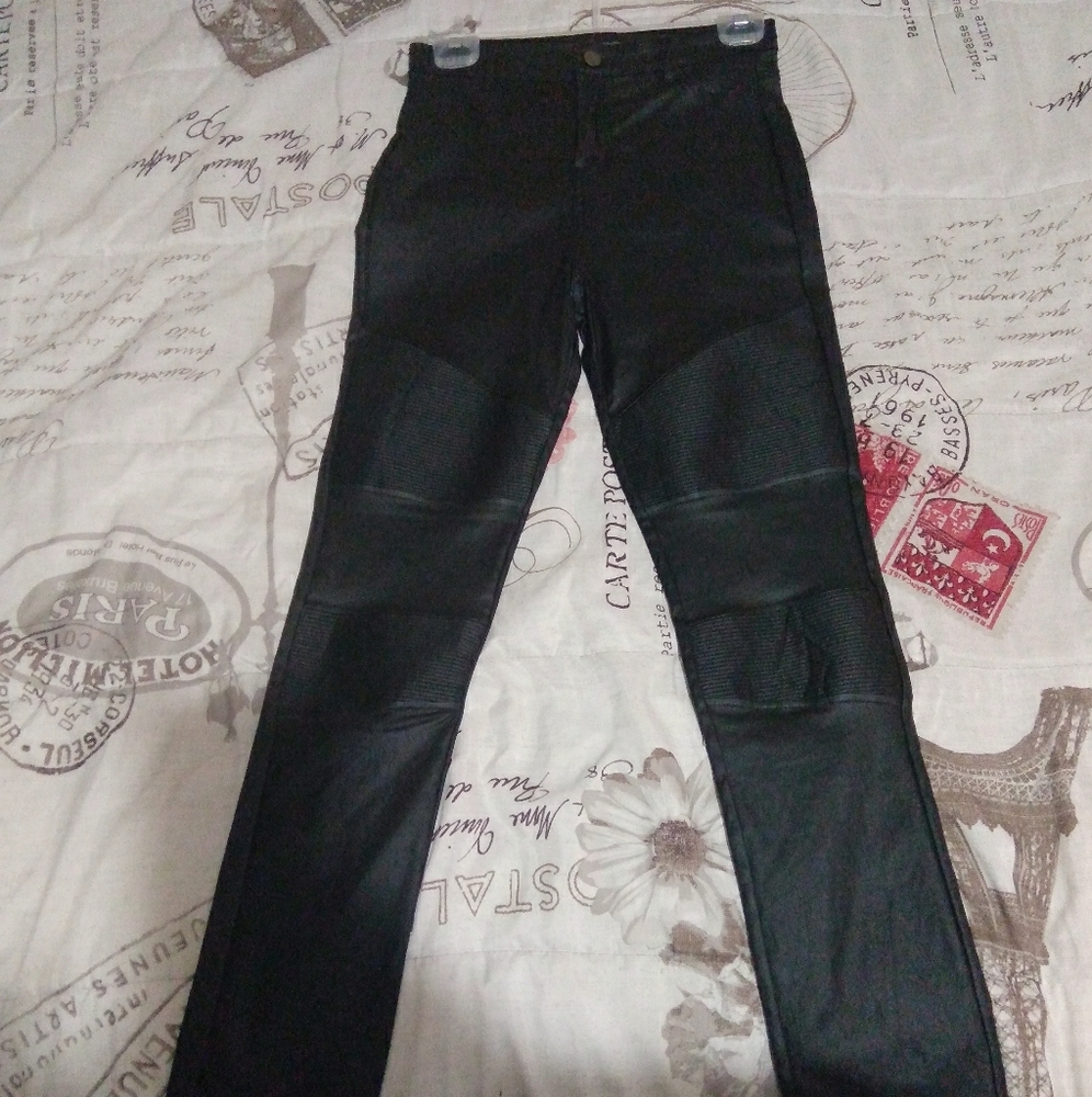 Faux black high waisted leather pants